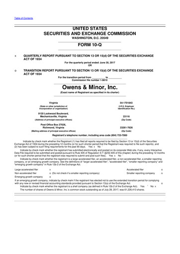 Thumbnail Owens & Minor

 10-Q Quarterly Report FY2017 