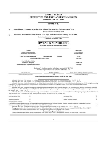 Thumbnail Owens & Minor

 10-K Annual Report 2019