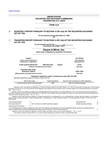 Thumbnail Owens & Minor

 10-Q Quarterly Report FY2020 