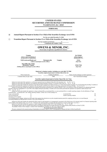 Thumbnail Owens & Minor

 10-K Annual Report 2020