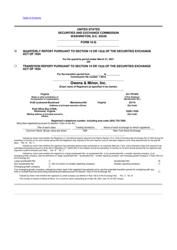 Thumbnail Owens & Minor

 10-Q Quarterly Report FY2021 