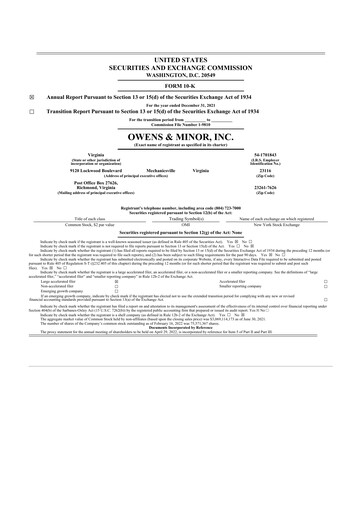 Thumbnail Owens & Minor

 10-K Annual Report 2021