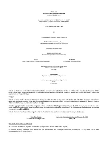 Thumbnail Oxford Industries
 10-K Annual Report 