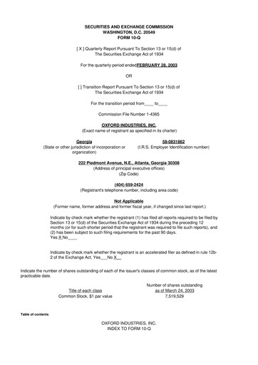 Thumbnail Oxford Industries
 10-Q Quarterly Report FY 