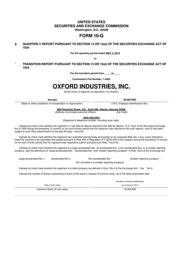 Thumbnail Oxford Industries
 10-Q Quarterly Report FY2014 