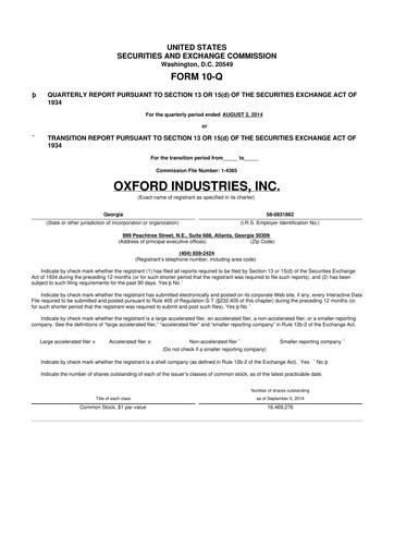 Thumbnail Oxford Industries
 10-Q Quarterly Report FY2014 