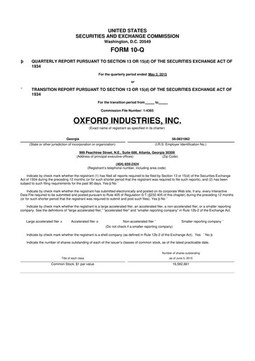 Thumbnail Oxford Industries
 10-Q Quarterly Report FY2015 