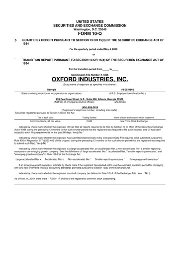 Thumbnail Oxford Industries
 10-Q Quarterly Report FY2019 