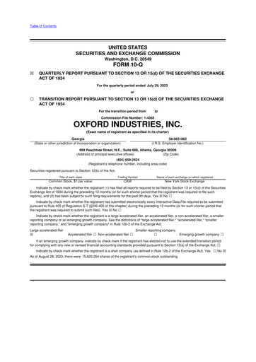 Thumbnail Oxford Industries
 10-Q Quarterly Report FY2023 