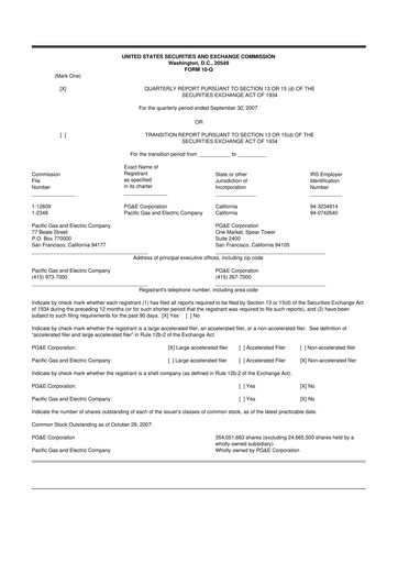 Thumbnail PG&E Corporation 10-Q Quarterly Report FY 