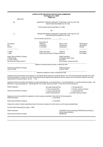 Thumbnail PG&E Corporation 10-Q Quarterly Report FY 