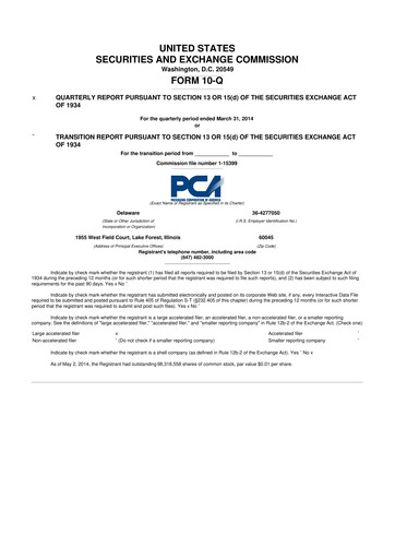Thumbnail Packaging Corporation of America
 10-Q Quarterly Report FY2014 
