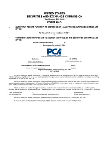 Thumbnail Packaging Corporation of America
 10-Q Quarterly Report FY2014 