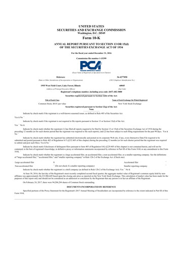 Thumbnail Packaging Corporation of America
 10-K Annual Report 2016