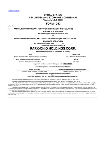 Thumbnail ParkOhio Holdings Corp. 10-K Annual Report 2013