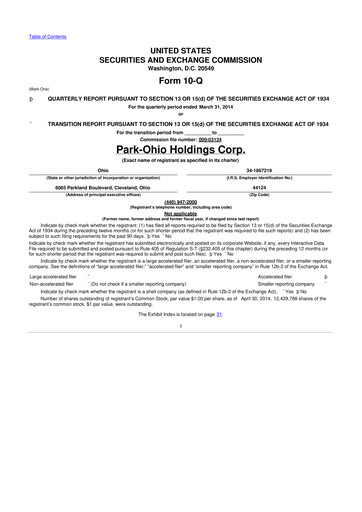 Thumbnail ParkOhio Holdings Corp. 10-Q Quarterly Report FY2014 