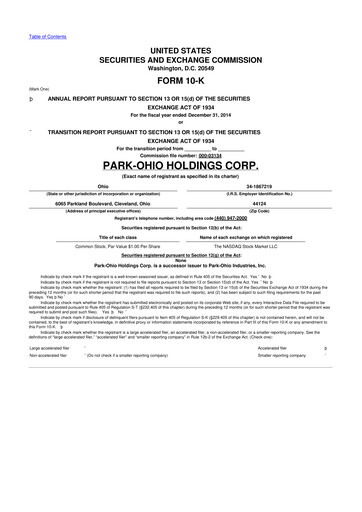 Thumbnail ParkOhio Holdings Corp. 10-K Annual Report 2014