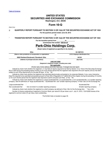 Thumbnail ParkOhio Holdings Corp. 10-Q Quarterly Report FY2015 