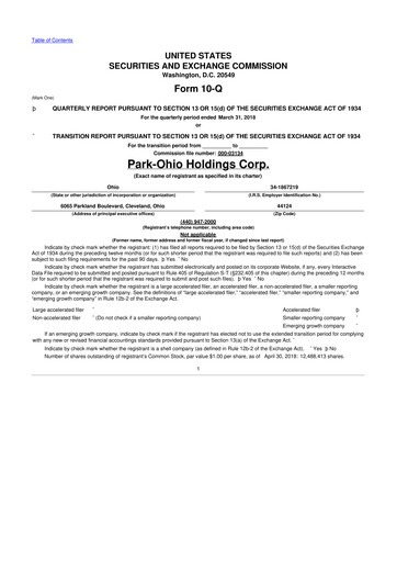 Thumbnail ParkOhio Holdings Corp. 10-Q Quarterly Report FY2018 