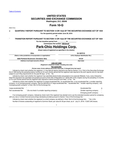 Thumbnail ParkOhio Holdings Corp. 10-Q Quarterly Report FY2018 