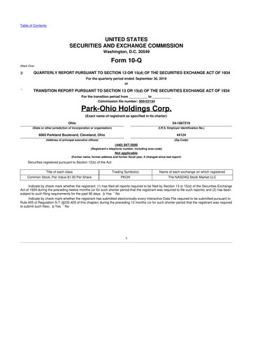 Thumbnail ParkOhio Holdings Corp. 10-Q Quarterly Report FY2019 
