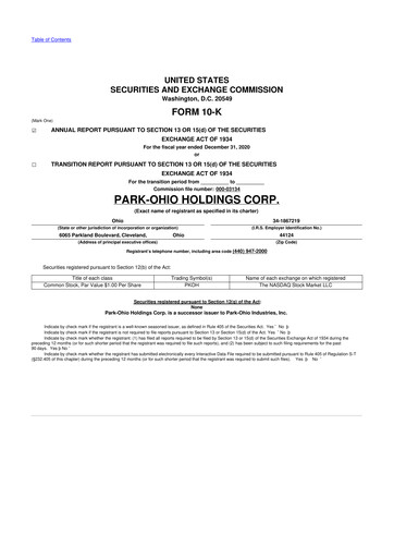 Thumbnail ParkOhio Holdings Corp. 10-K Annual Report 2020