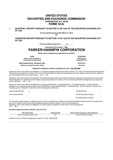 Thumbnail Parker-Hannifin
 10-Q Quarterly Report FY2019 