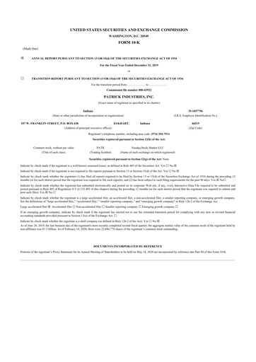 Thumbnail Patrick Industries 10-K Annual Report 2019