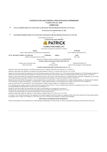 Thumbnail Patrick Industries 10-K Annual Report 2021