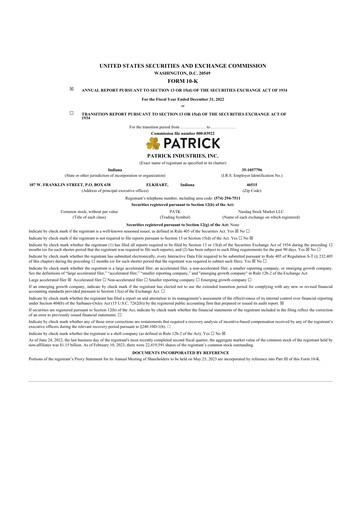 Thumbnail Patrick Industries 10-K Annual Report 2022