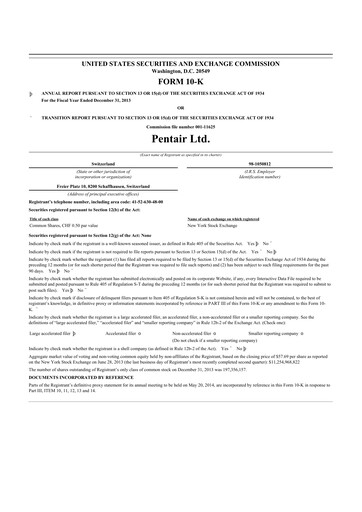 Thumbnail Pentair
 10-K Annual Report 2013