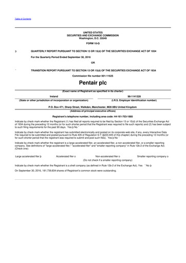 Thumbnail Pentair
 10-Q Quarterly Report FY2016 