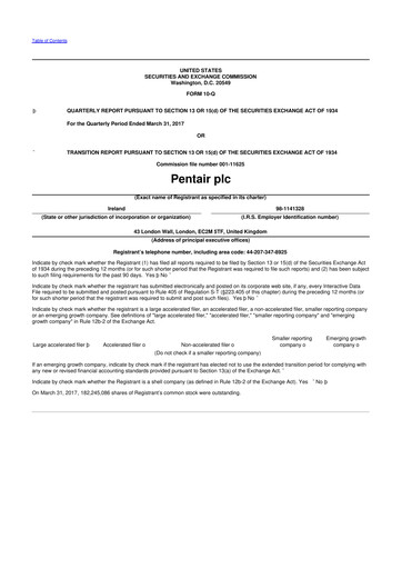 Thumbnail Pentair
 10-Q Quarterly Report FY2017 