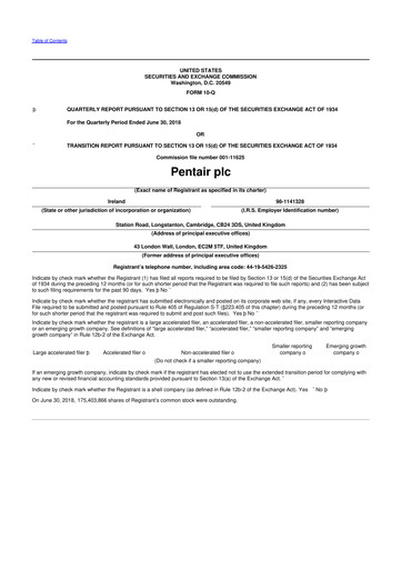 Thumbnail Pentair
 10-Q Quarterly Report FY2018 