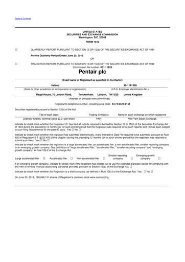 Thumbnail Pentair
 10-Q Quarterly Report FY2019 