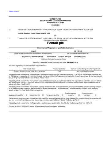 Thumbnail Pentair
 10-Q Quarterly Report FY2020 