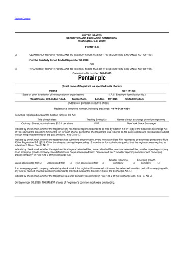 Thumbnail Pentair
 10-Q Quarterly Report FY2020 