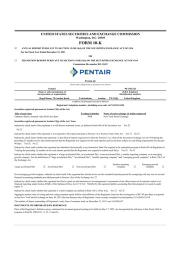 Thumbnail Pentair
 10-K Annual Report 2021