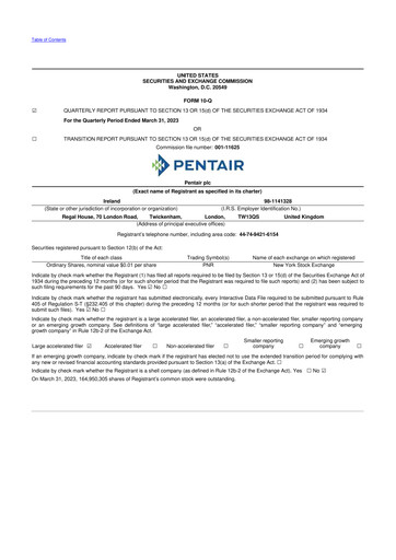 Thumbnail Pentair
 10-Q Quarterly Report FY2023 
