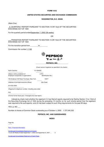 Thumbnail Pepsico 10-Q Quarterly Report FY 