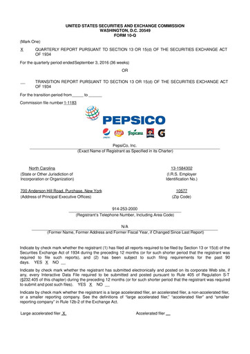 Thumbnail Pepsico 10-Q Quarterly Report FY2016 