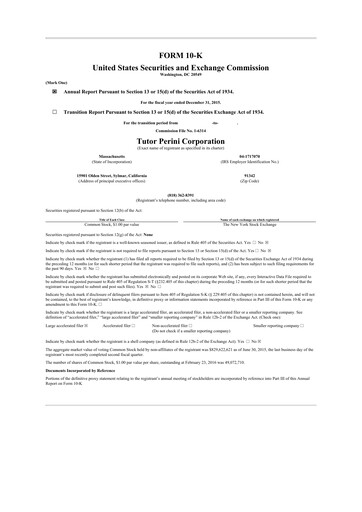 Thumbnail Tutor Perini Corporation
 10-K Annual Report 2015