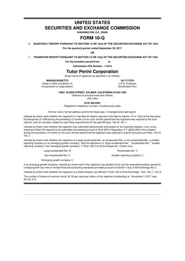 Vorschaubild Tutor Perini Corporation
 10-Q Quartalsbericht 2017 