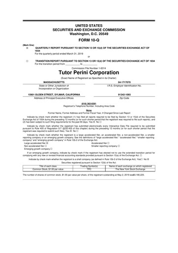 Vorschaubild Tutor Perini Corporation
 10-Q Quartalsbericht 2019 
