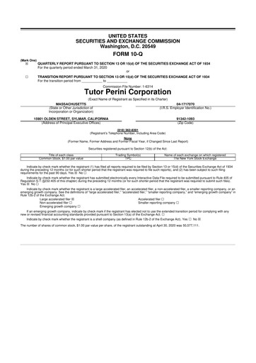 Vorschaubild Tutor Perini Corporation
 10-Q Quartalsbericht 2020 