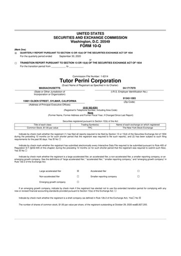 Vorschaubild Tutor Perini Corporation
 10-Q Quartalsbericht 2020 