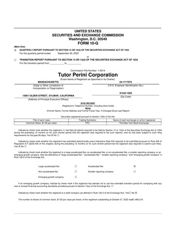 Vorschaubild Tutor Perini Corporation
 10-Q Quartalsbericht 2022 