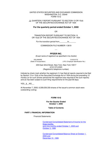 Thumbnail Pfizer 10-Q Quarterly Report FY 