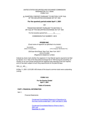 Miniature Pfizer 10-Q Rapport trimestriel  