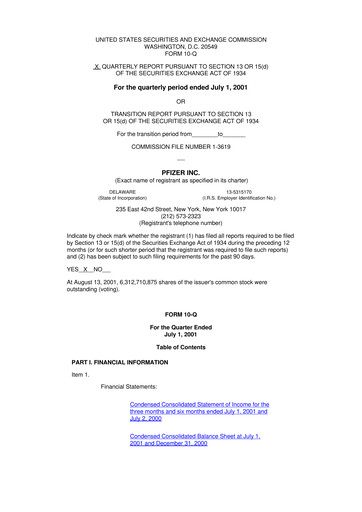 Miniature Pfizer 10-Q Rapport trimestriel  